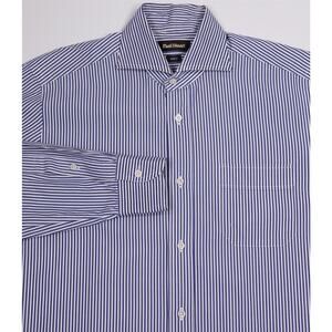 Paul Stuart Blue White Striped Cotton Slim Fit Dress Shirt (39) 15.5-32